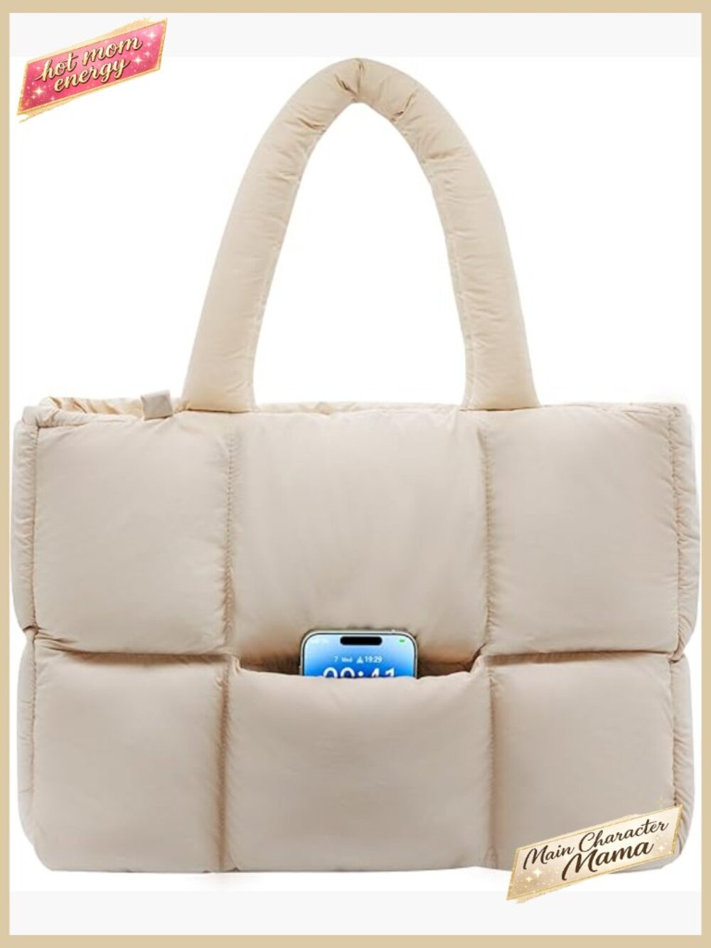 Puffer Tote Bag Lightweight Quilted Puffy Shoulder Handbag Adjustable Strap